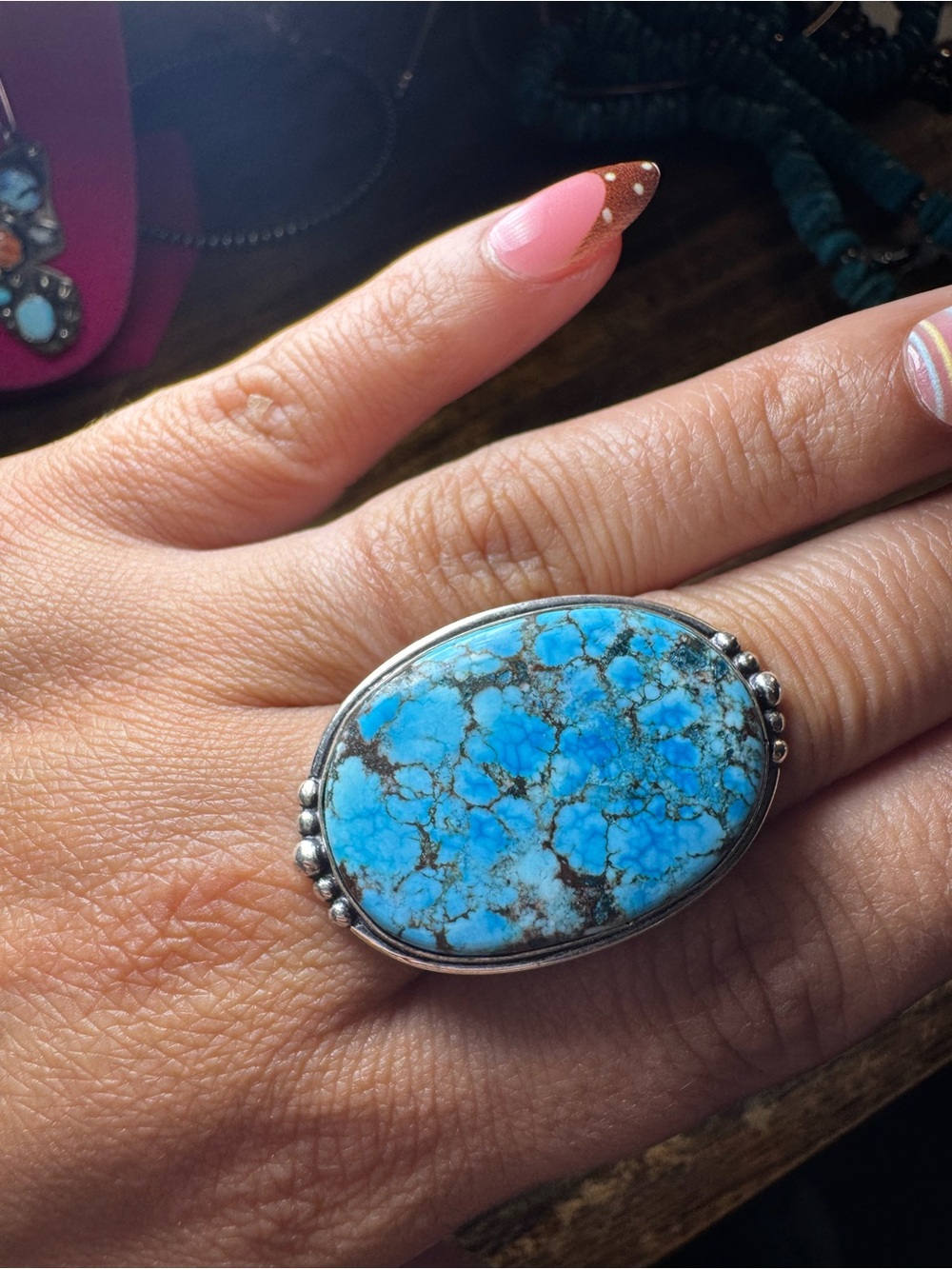 Spiderweb Turquoise Oval Statement Ring